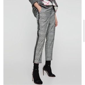 Zara Gray Glen Plaid Checked Side Stripe Pants